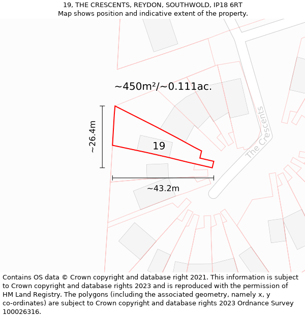 19, THE CRESCENTS, REYDON, SOUTHWOLD, IP18 6RT: Plot and title map