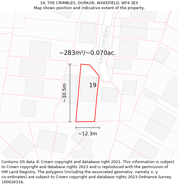 19, THE CRIMBLES, DURKAR, WAKEFIELD, WF4 3EX: Plot and title map