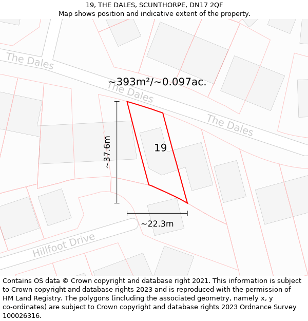 19, THE DALES, SCUNTHORPE, DN17 2QF: Plot and title map