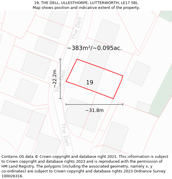 19, THE DELL, ULLESTHORPE, LUTTERWORTH, LE17 5BL: Plot and title map