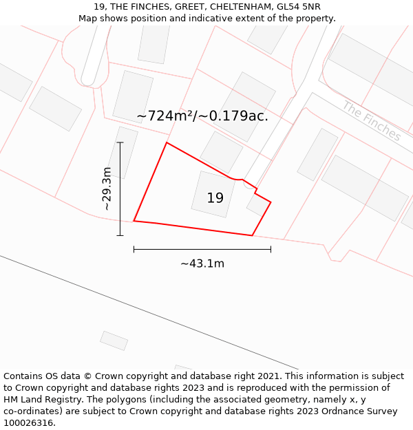 19, THE FINCHES, GREET, CHELTENHAM, GL54 5NR: Plot and title map