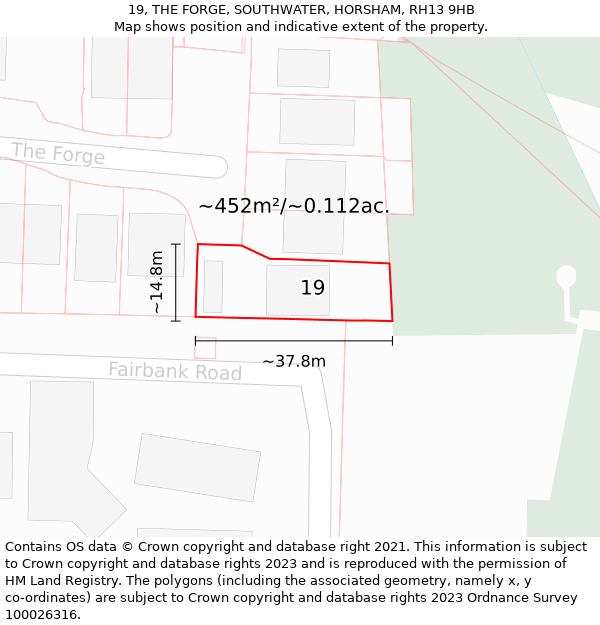 19, THE FORGE, SOUTHWATER, HORSHAM, RH13 9HB: Plot and title map