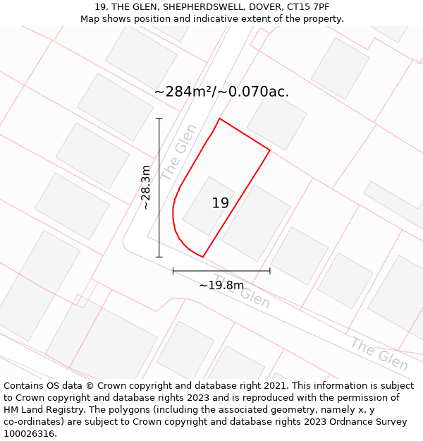 19, THE GLEN, SHEPHERDSWELL, DOVER, CT15 7PF: Plot and title map