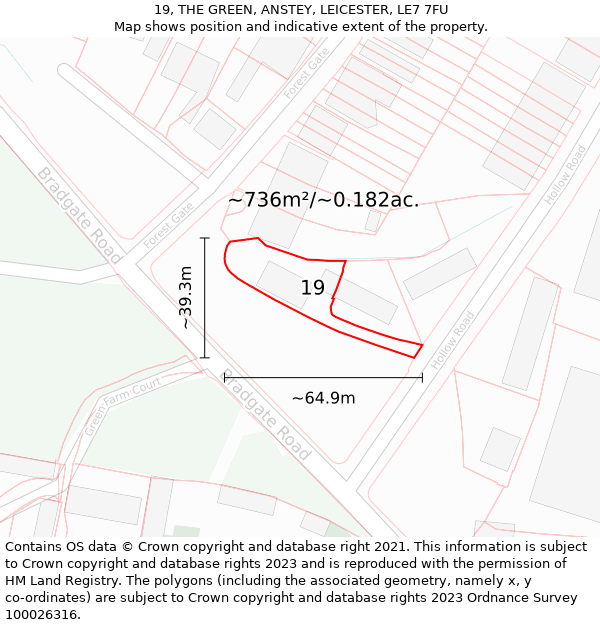 19, THE GREEN, ANSTEY, LEICESTER, LE7 7FU: Plot and title map