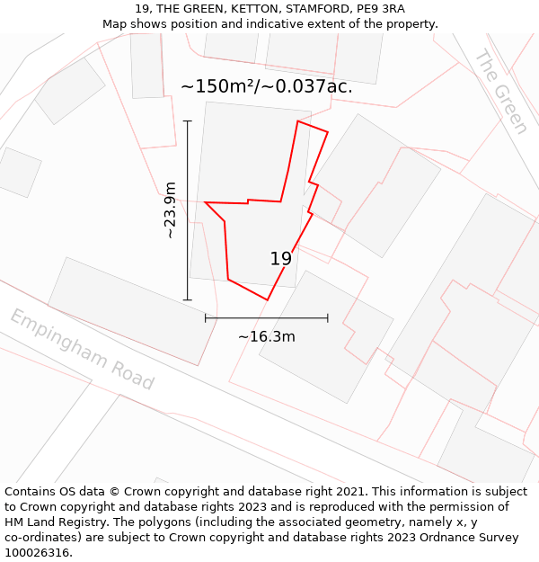 19, THE GREEN, KETTON, STAMFORD, PE9 3RA: Plot and title map