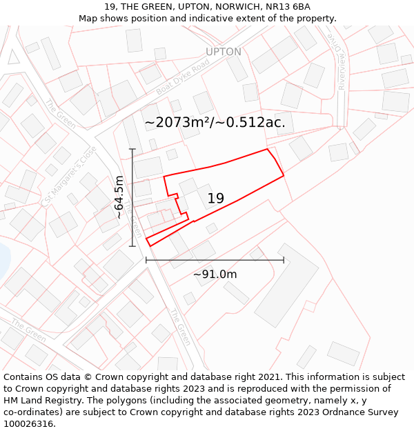 19, THE GREEN, UPTON, NORWICH, NR13 6BA: Plot and title map