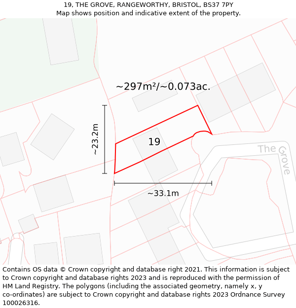 19, THE GROVE, RANGEWORTHY, BRISTOL, BS37 7PY: Plot and title map