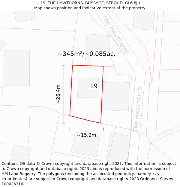 19, THE HAWTHORNS, BUSSAGE, STROUD, GL6 8JU: Plot and title map