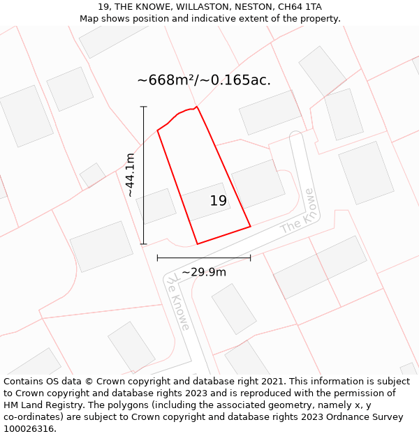 19, THE KNOWE, WILLASTON, NESTON, CH64 1TA: Plot and title map