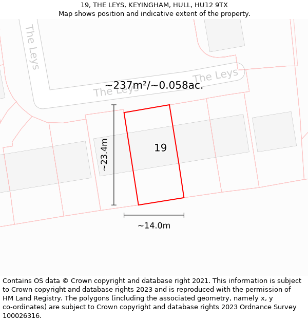 19, THE LEYS, KEYINGHAM, HULL, HU12 9TX: Plot and title map