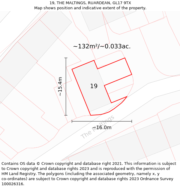 19, THE MALTINGS, RUARDEAN, GL17 9TX: Plot and title map