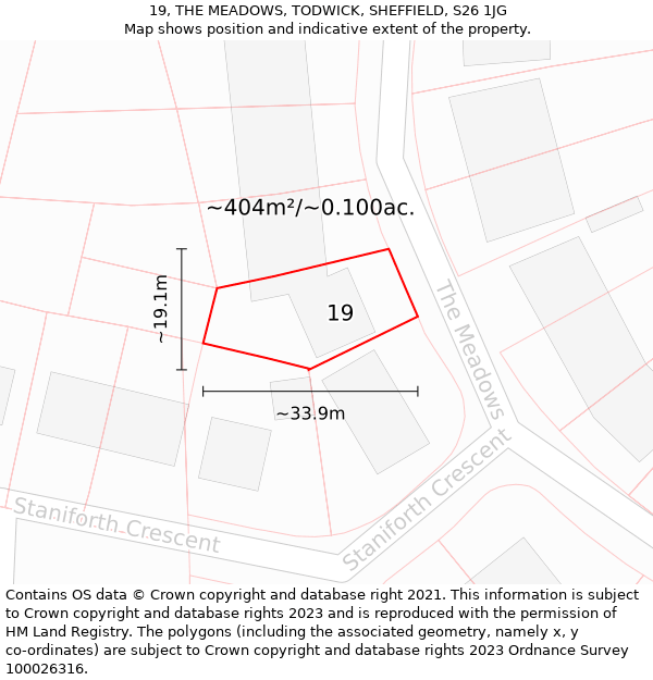 19, THE MEADOWS, TODWICK, SHEFFIELD, S26 1JG: Plot and title map