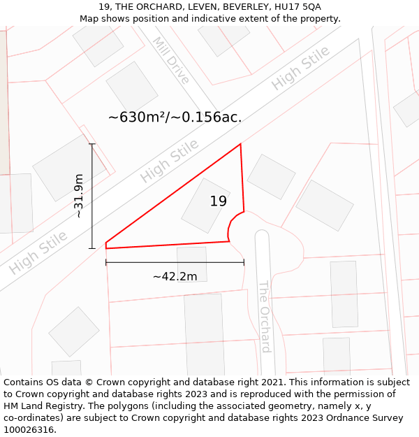 19, THE ORCHARD, LEVEN, BEVERLEY, HU17 5QA: Plot and title map