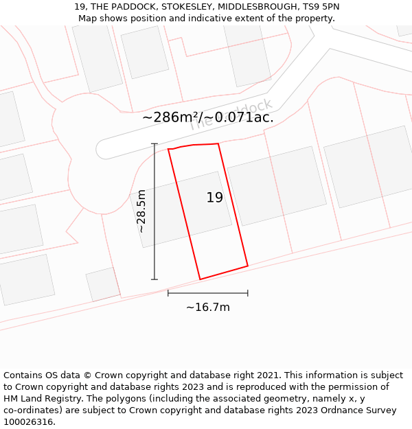 19, THE PADDOCK, STOKESLEY, MIDDLESBROUGH, TS9 5PN: Plot and title map