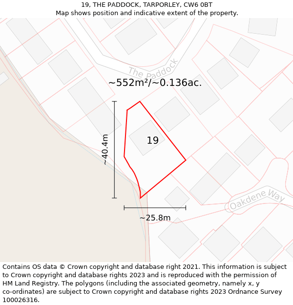 19, THE PADDOCK, TARPORLEY, CW6 0BT: Plot and title map