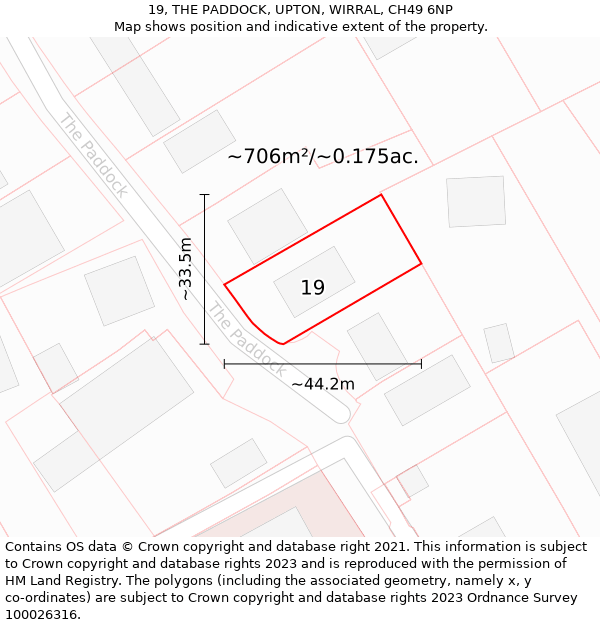 19, THE PADDOCK, UPTON, WIRRAL, CH49 6NP: Plot and title map