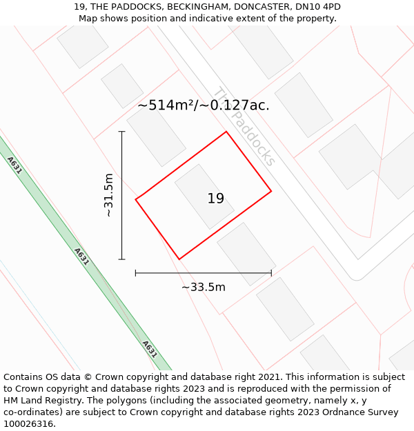 19, THE PADDOCKS, BECKINGHAM, DONCASTER, DN10 4PD: Plot and title map