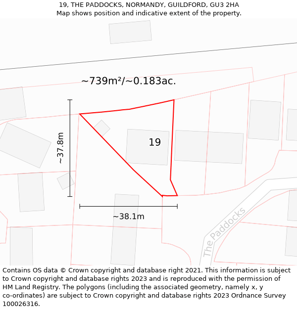 19, THE PADDOCKS, NORMANDY, GUILDFORD, GU3 2HA: Plot and title map