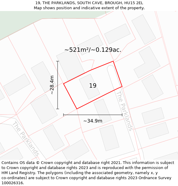 19, THE PARKLANDS, SOUTH CAVE, BROUGH, HU15 2EL: Plot and title map