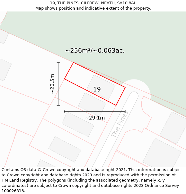 19, THE PINES, CILFREW, NEATH, SA10 8AL: Plot and title map