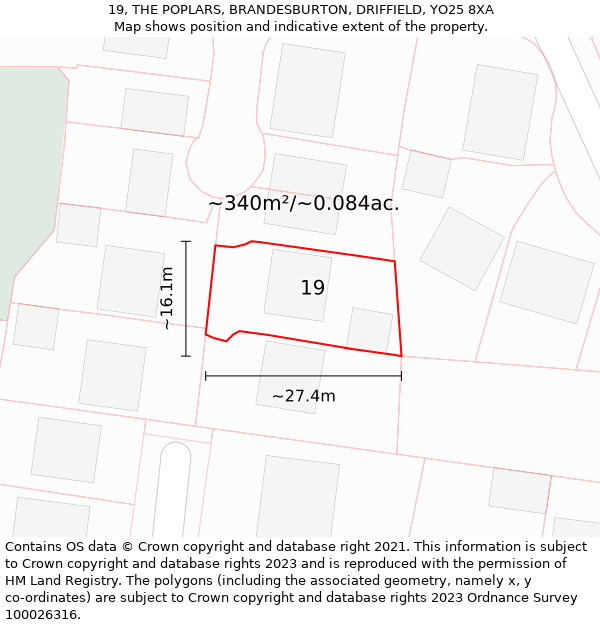 19, THE POPLARS, BRANDESBURTON, DRIFFIELD, YO25 8XA: Plot and title map