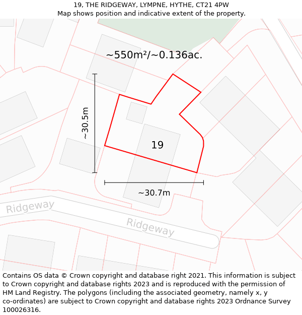 19, THE RIDGEWAY, LYMPNE, HYTHE, CT21 4PW: Plot and title map