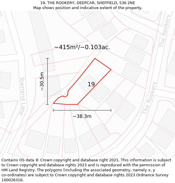 19, THE ROOKERY, DEEPCAR, SHEFFIELD, S36 2NE: Plot and title map