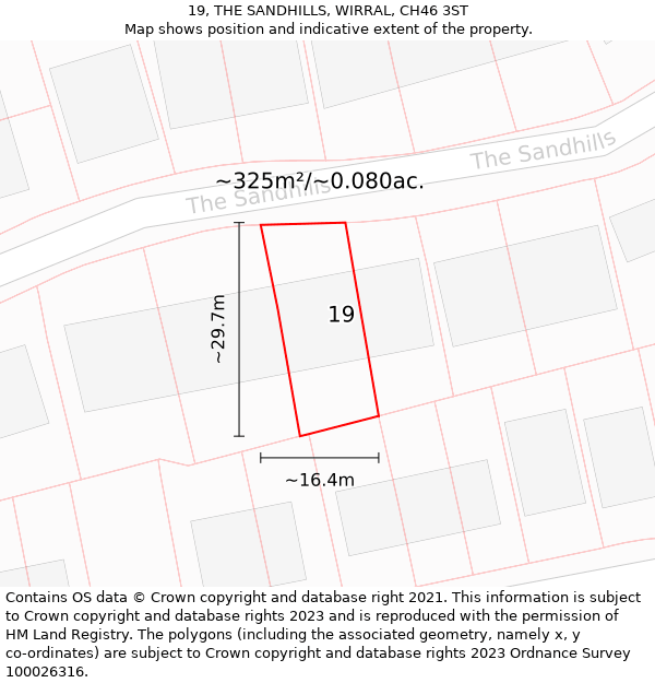 19, THE SANDHILLS, WIRRAL, CH46 3ST: Plot and title map