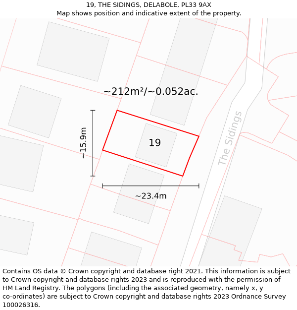 19, THE SIDINGS, DELABOLE, PL33 9AX: Plot and title map