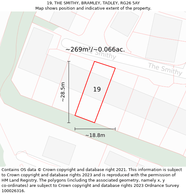 19, THE SMITHY, BRAMLEY, TADLEY, RG26 5AY: Plot and title map