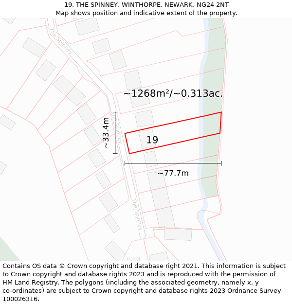 19, THE SPINNEY, WINTHORPE, NEWARK, NG24 2NT: Plot and title map