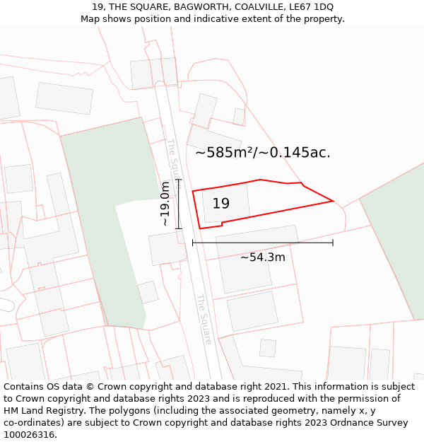 19, THE SQUARE, BAGWORTH, COALVILLE, LE67 1DQ: Plot and title map