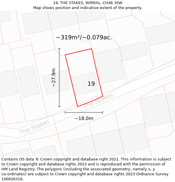 19, THE STAKES, WIRRAL, CH46 3SW: Plot and title map