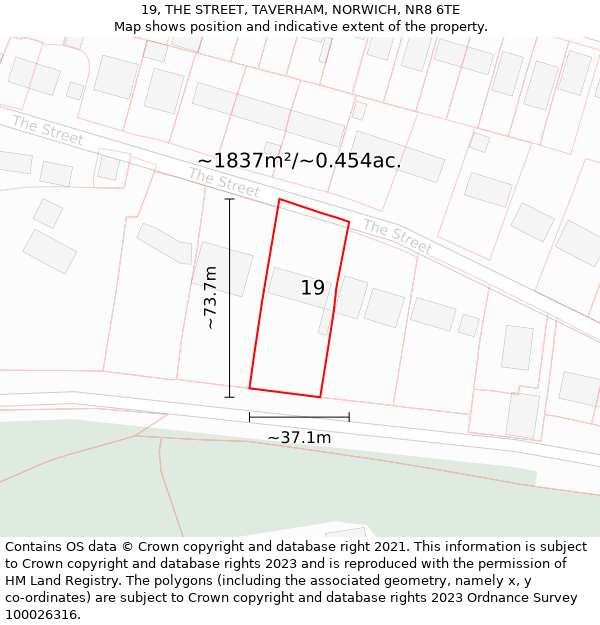 19, THE STREET, TAVERHAM, NORWICH, NR8 6TE: Plot and title map