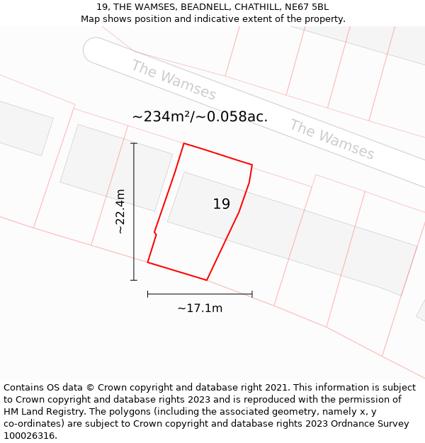 19, THE WAMSES, BEADNELL, CHATHILL, NE67 5BL: Plot and title map