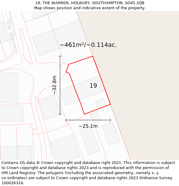 19, THE WARREN, HOLBURY, SOUTHAMPTON, SO45 2QB: Plot and title map