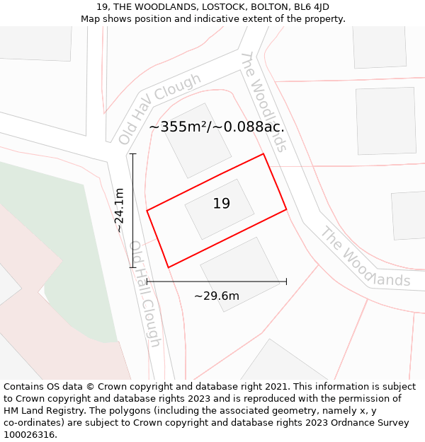 19, THE WOODLANDS, LOSTOCK, BOLTON, BL6 4JD: Plot and title map