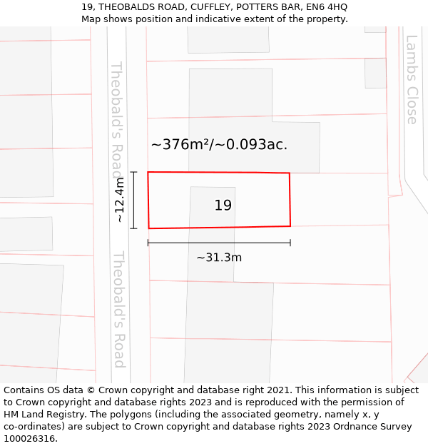 19, THEOBALDS ROAD, CUFFLEY, POTTERS BAR, EN6 4HQ: Plot and title map