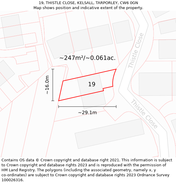 19, THISTLE CLOSE, KELSALL, TARPORLEY, CW6 0GN: Plot and title map