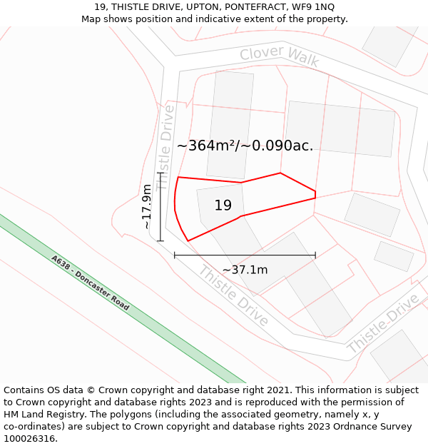 19, THISTLE DRIVE, UPTON, PONTEFRACT, WF9 1NQ: Plot and title map