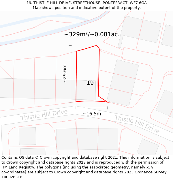 19, THISTLE HILL DRIVE, STREETHOUSE, PONTEFRACT, WF7 6GA: Plot and title map