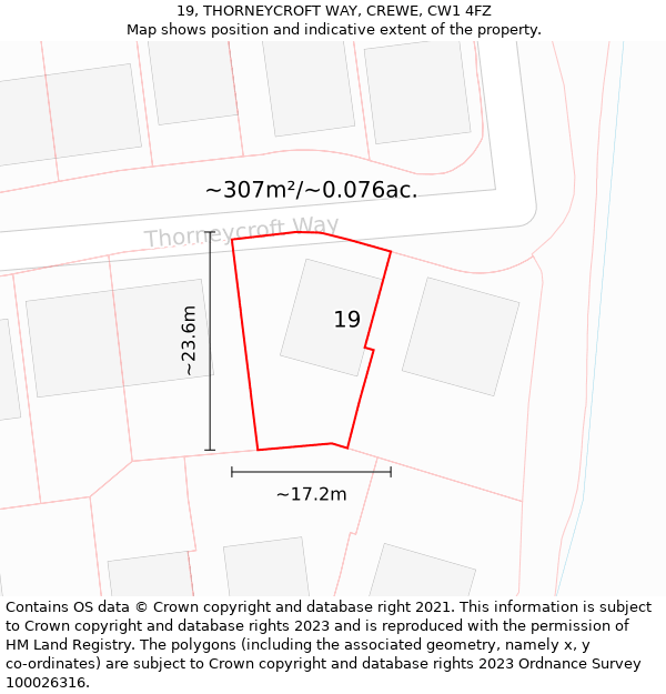 19, THORNEYCROFT WAY, CREWE, CW1 4FZ: Plot and title map