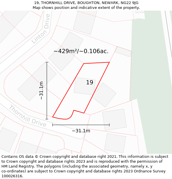 19, THORNHILL DRIVE, BOUGHTON, NEWARK, NG22 9JG: Plot and title map