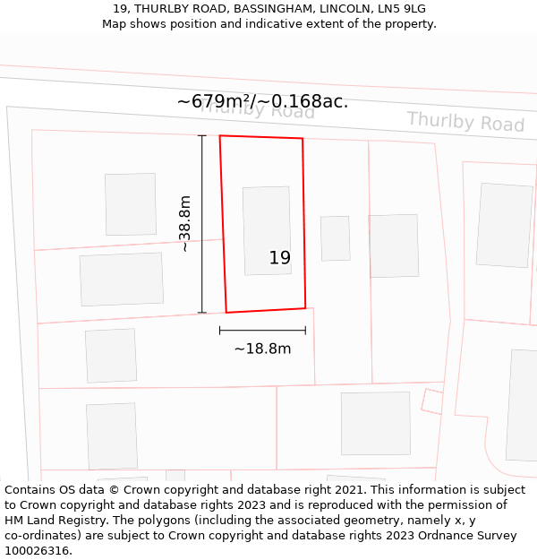 19, THURLBY ROAD, BASSINGHAM, LINCOLN, LN5 9LG: Plot and title map