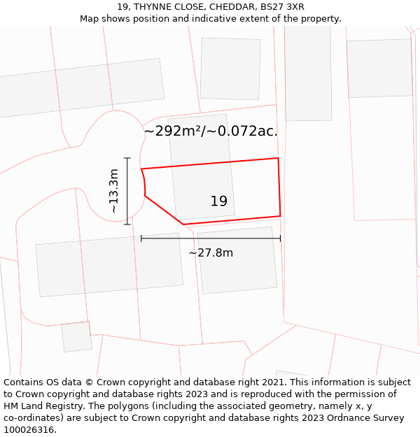 19, THYNNE CLOSE, CHEDDAR, BS27 3XR: Plot and title map