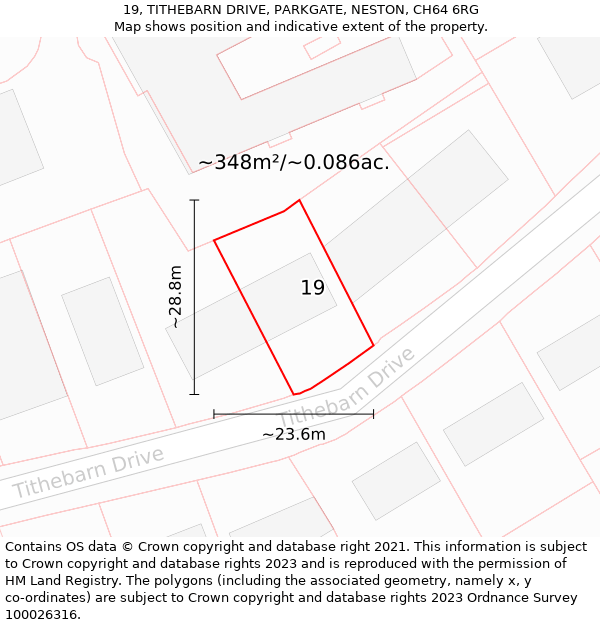 19, TITHEBARN DRIVE, PARKGATE, NESTON, CH64 6RG: Plot and title map