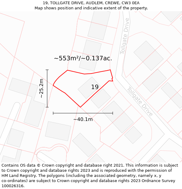 19, TOLLGATE DRIVE, AUDLEM, CREWE, CW3 0EA: Plot and title map