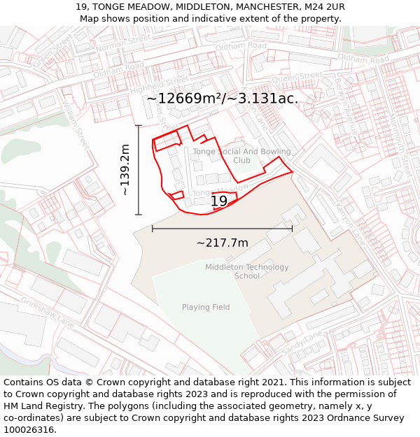 19, TONGE MEADOW, MIDDLETON, MANCHESTER, M24 2UR: Plot and title map