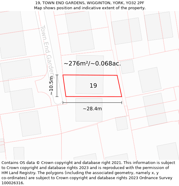 19, TOWN END GARDENS, WIGGINTON, YORK, YO32 2PF: Plot and title map