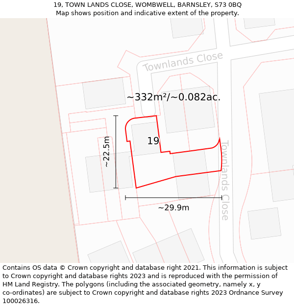 19, TOWN LANDS CLOSE, WOMBWELL, BARNSLEY, S73 0BQ: Plot and title map